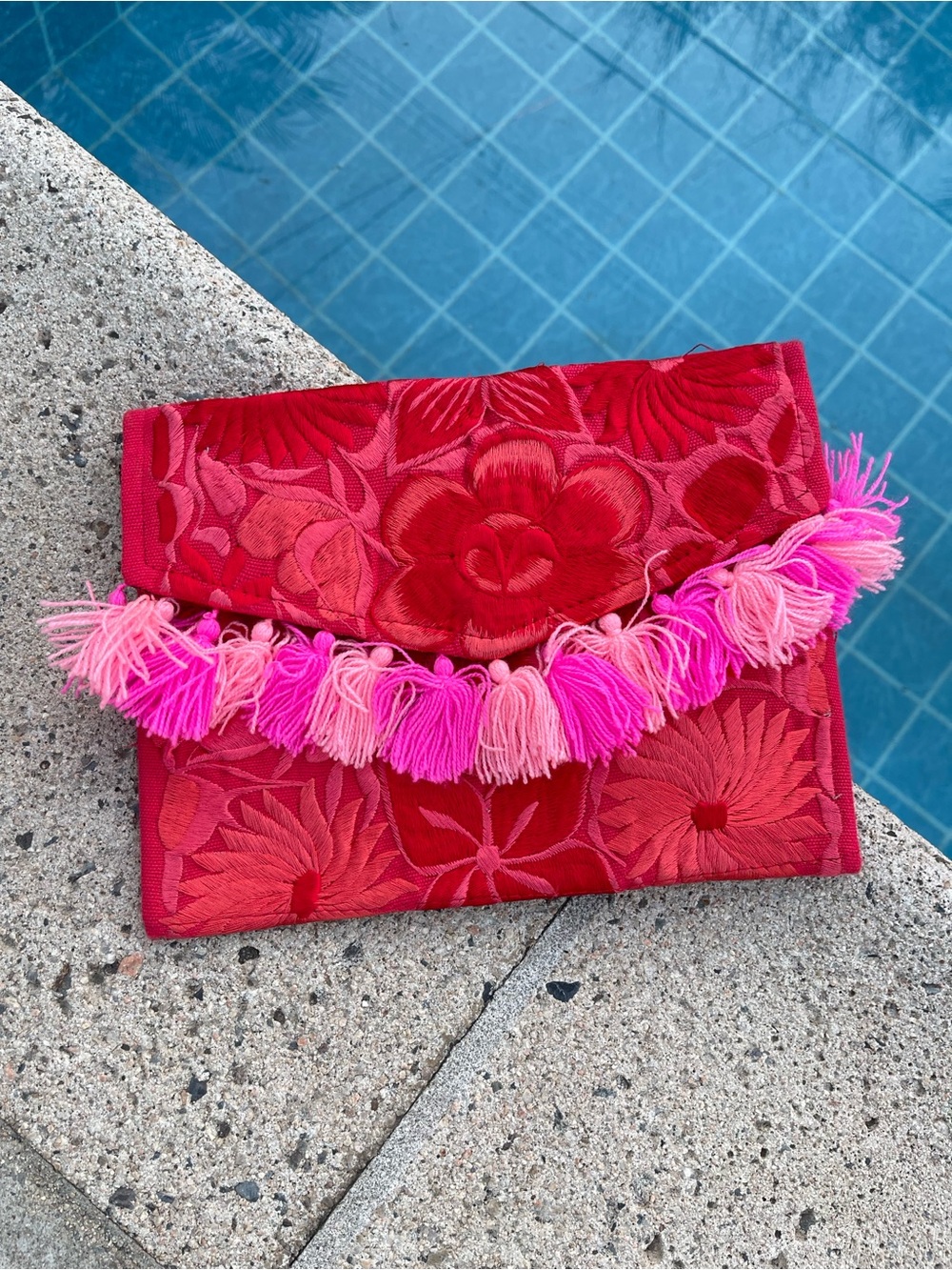 Handcrafted Mexican floral embroidered foldover clutch